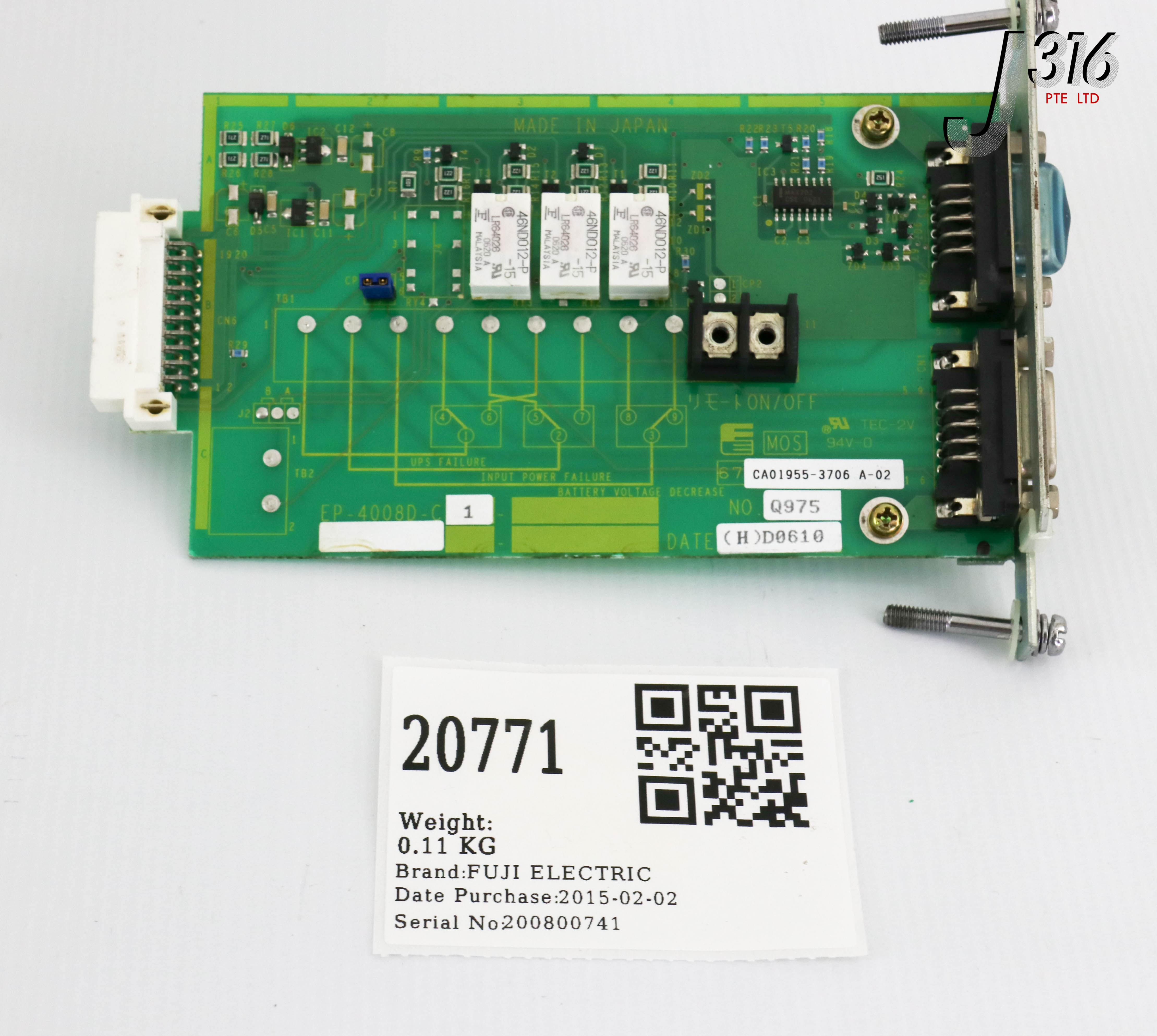 20771 FUJI ELECTRIC PCB ASSY, CA01955-3706, EP-4008D-C1 EP-4008D-C